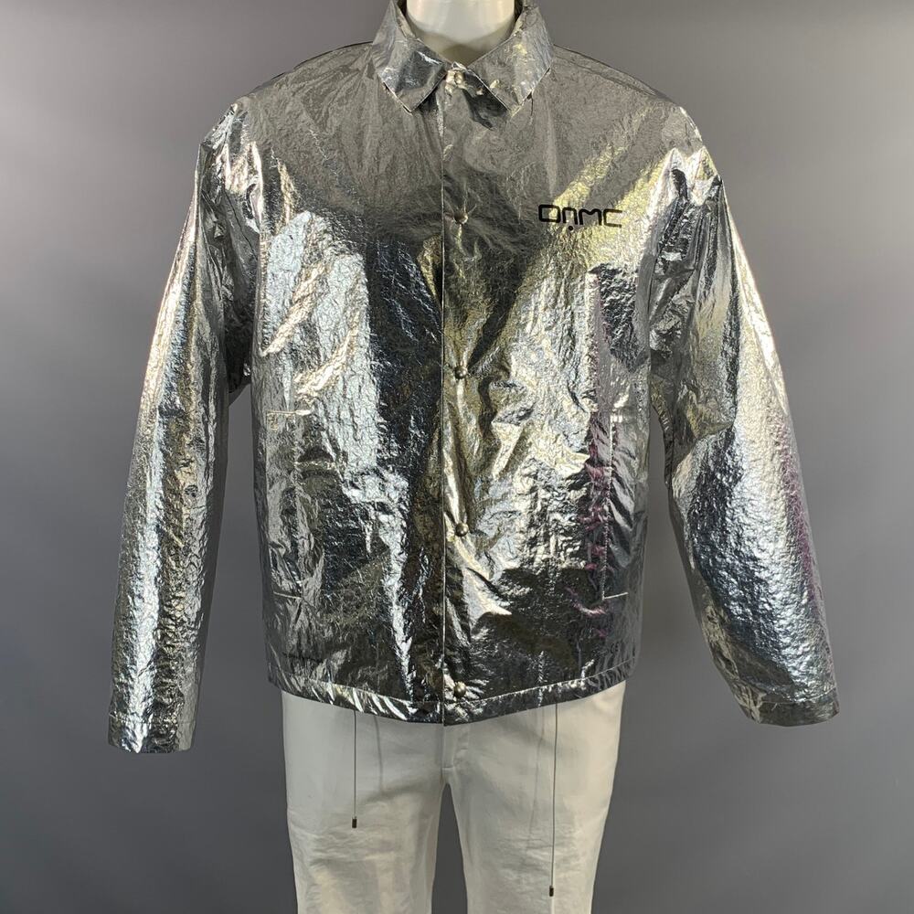 OAMC Size XL Silver Metallic Polyurethane Polyester Button Up Jacket